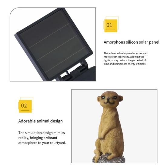 Pastoral Style Courtyard Decor Solar Meerkat Garden Light, Outdoor Waterproof LED Light with Stake, Resin Animal Yard Ornaments Cute Lamp for Walkway