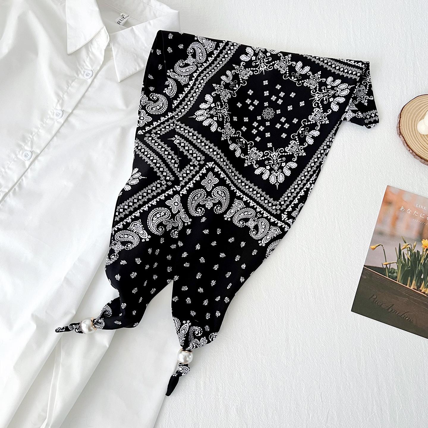 Vintage Cashew Flower Triangular Neck Scarf Women Spring Summer Decorative 90cm