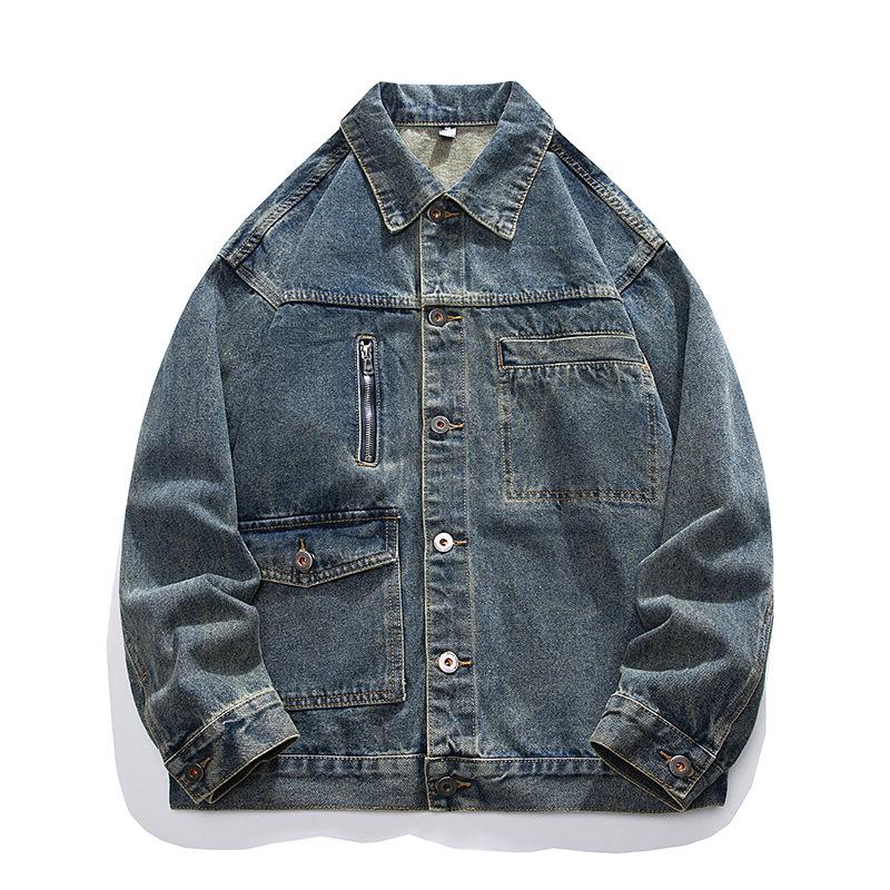 

LEE 2025 Ретро-синяя джинсовая куртка с лацканами для мужчин - Весна/Осень Модный стиль негодяя XL