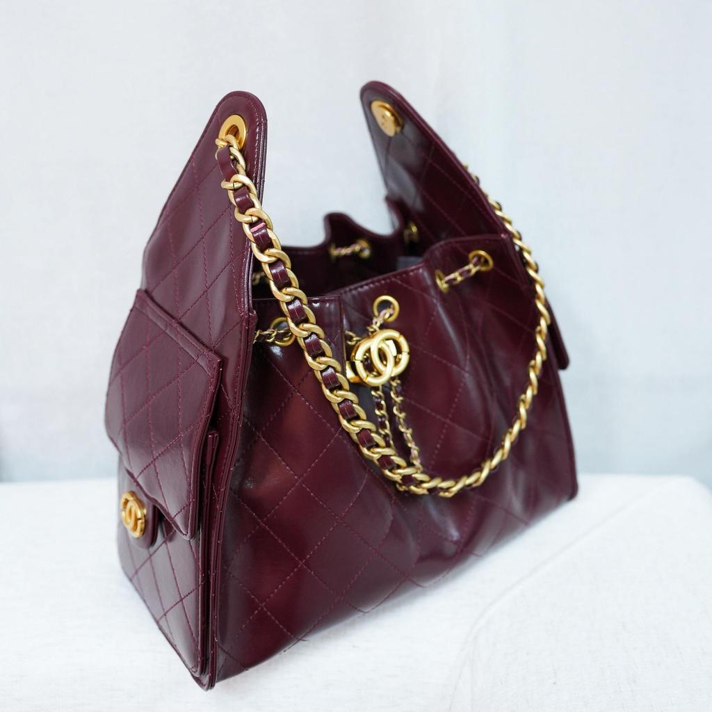 Caviar Hobo Drawstring Bucket Bag: Quilted Chain Shoulder Light Luxury Coco Style Suede