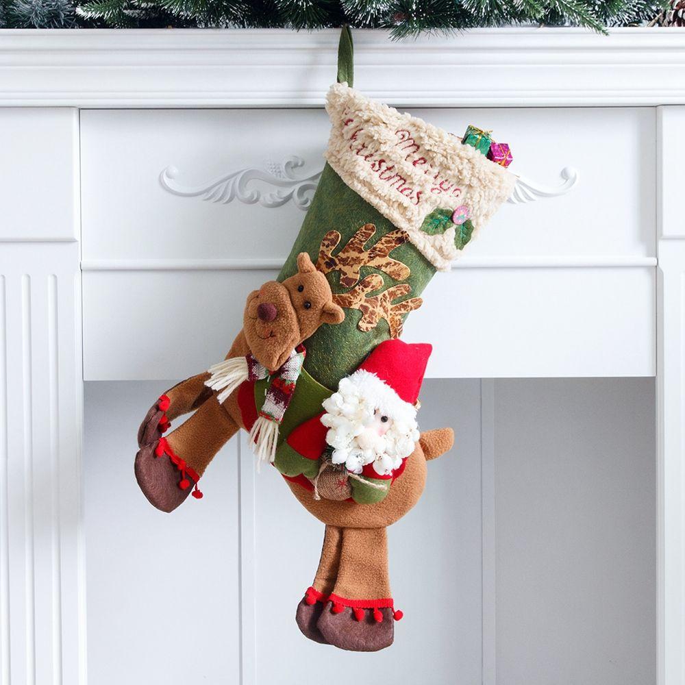 Decoration Plush Christmas Stockings Candy Gift Bag Christmas Ornaments Xmas Tree Hanging Decor