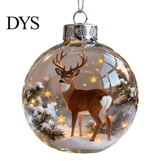 Wildlife Themed Christmas Ornaments 3D Animal Decoration Clear Plastic Xmas Ball Hanging with Sparkling Star Accents for Winter Holiday Tree