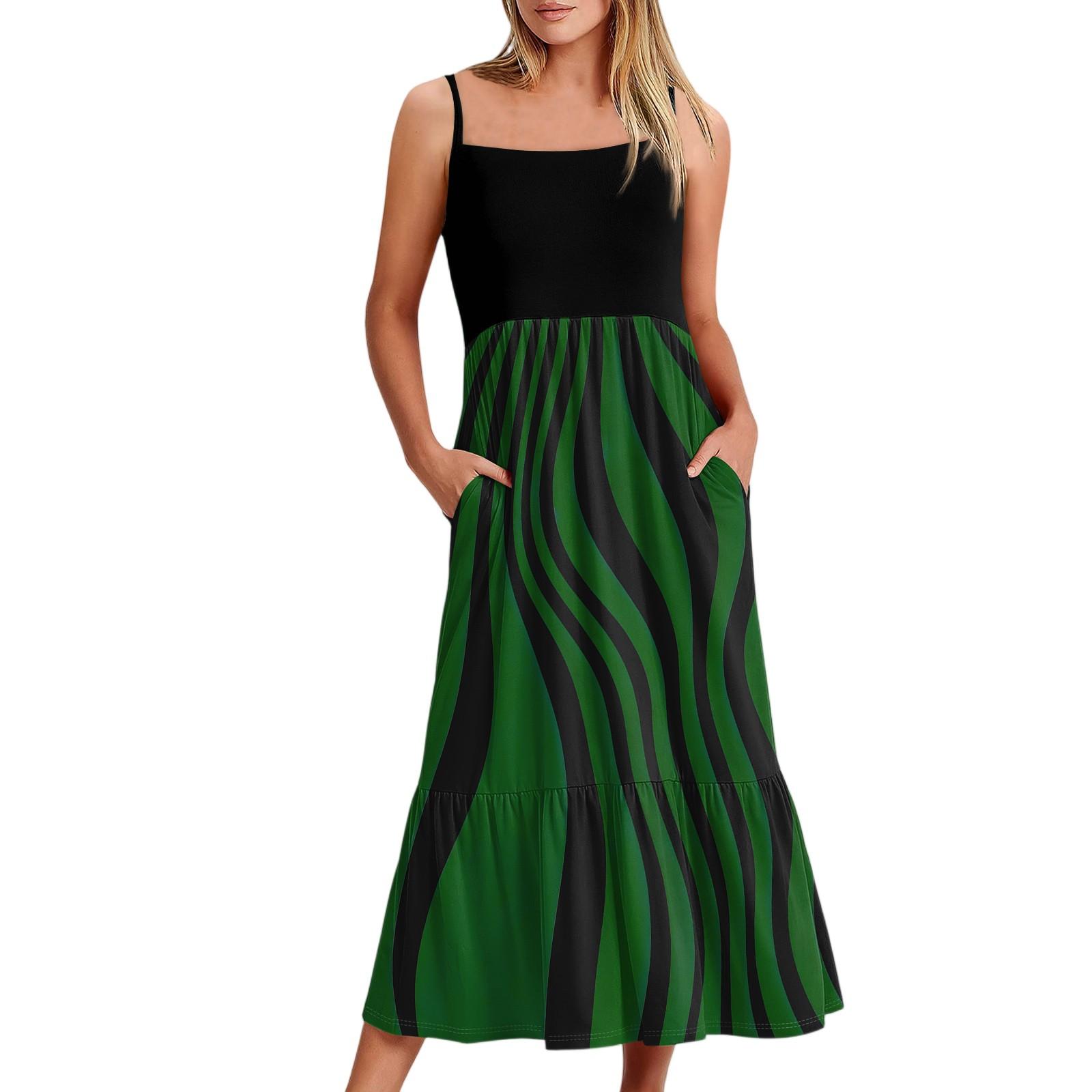 

Женское длинное пляжное повседневное элегантное платье макси на тонких бретельках в полоску, сдержанное струящееся платье в стиле бохо M