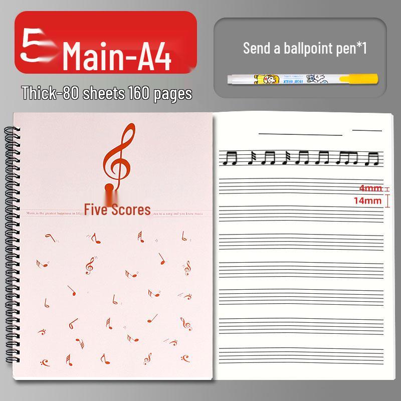 A4 Wide-Spaced Music Sheet Notebook for Beginners - Loose-Leaf, Thickened, Blank Pages for Children