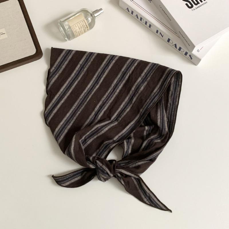 Spring and Autumn 100 pure cotton retro triangle scarf women's color matching stripe literary neck protection warm scarf scarf scarf