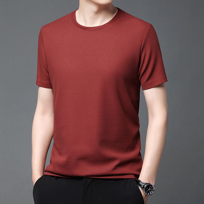 

Men s Summer Waffle Crew Neck T-Shirt - Loose, Trendy, Hong Kong Style M красный