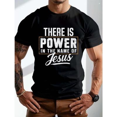 European Sizes Plus Size Big & Tall Men's Summer Short Sleeve T-shirt, Power Jesus Graphic Print Trendy Casual Tops For Daily Life
