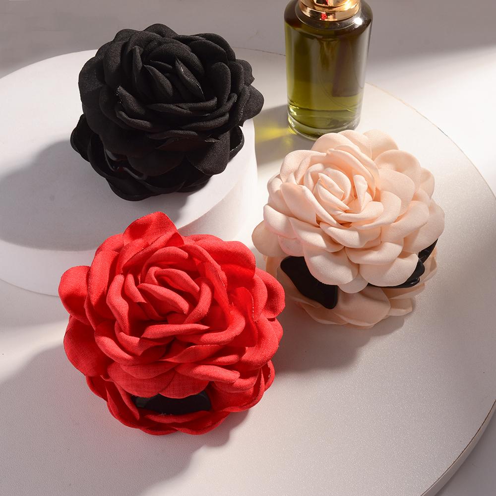 2/3 PCS New Solid Color Fabric Rose Flower Hair Claw for Women Girls Barrette Elegant Shark Clips Set Headwear Accessories Gifts