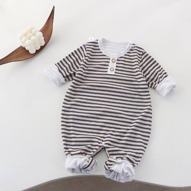 Long Sleeve Striped Round Neck Infant Baby One Piece Romper Crawling Jumpsuit