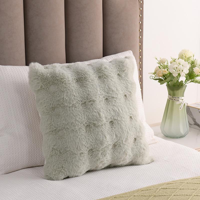 Solid Color Faux Rabbit Fur Plush Cushion: Dual-Use Back Cushion for Sofa, Bedroom Bay Window, or Bedside with Bubble Fleece