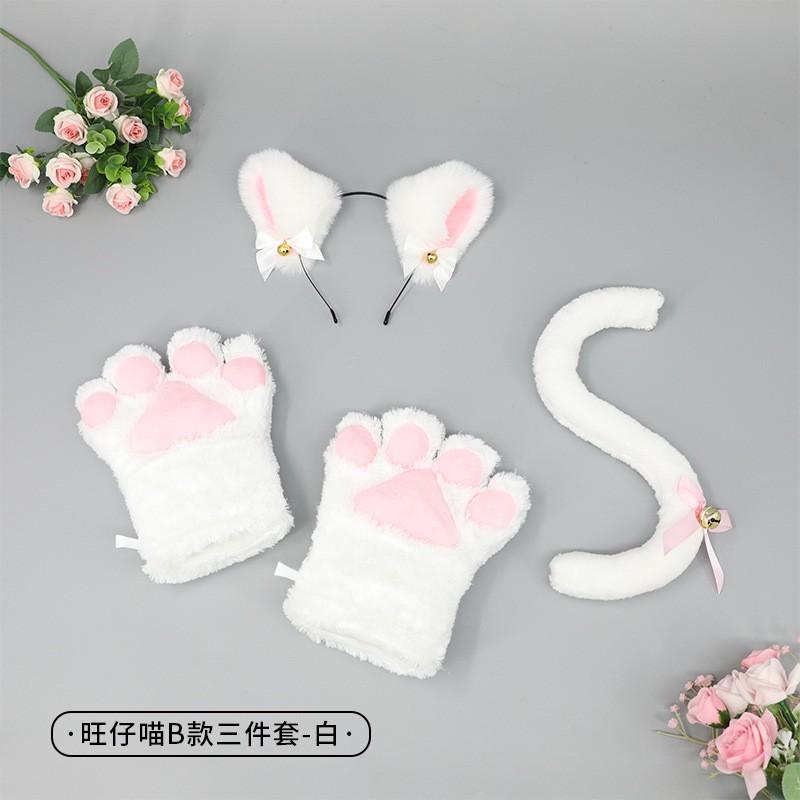 Handmade Cat Ear Headband Set With Paw Gloves Tail Kids Costume Party Animal Role Play