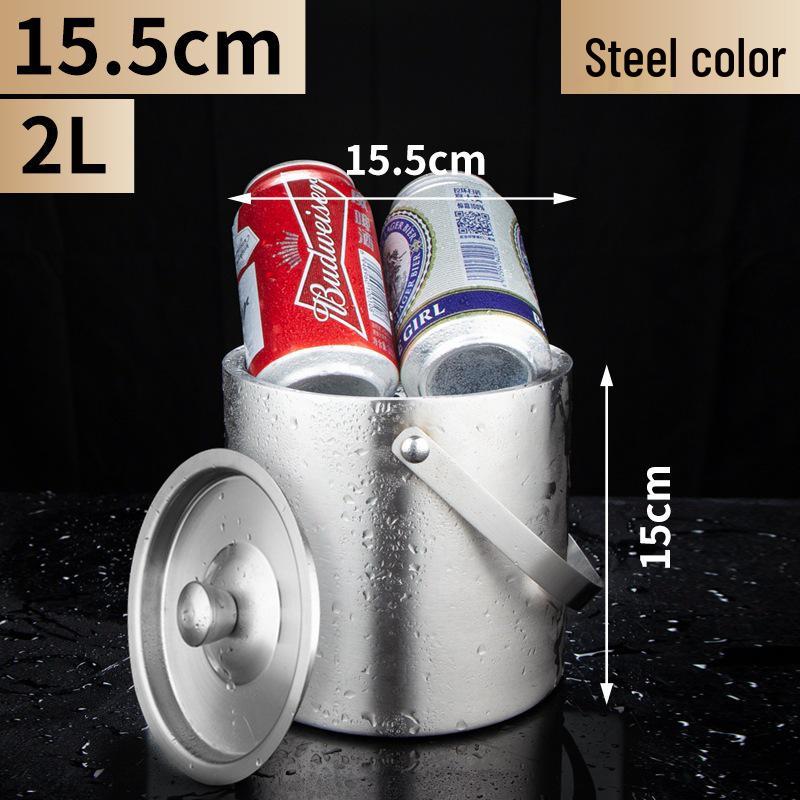 ChuanYue Gold Stainless Steel Double Layer Ice Bucket with Lid and Handle - 304 Internet Famous Beer Chiller