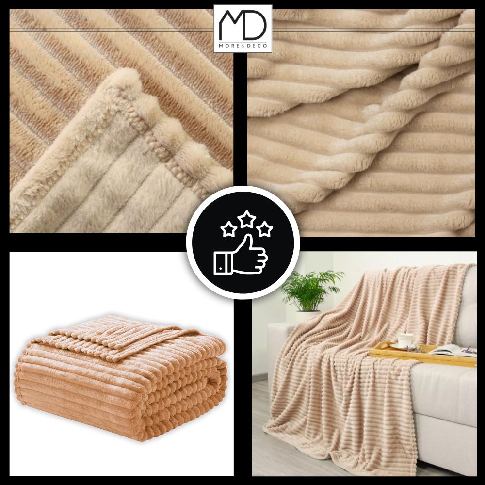 Striped blanket 160x200 cm plaid bedspread armchair beige birthday gift