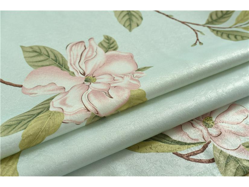 Hochwertiger pastoraler schwarzer Verdunklungsvorhang mit weißem Seiden-Blumendruck und einseitigem Samt