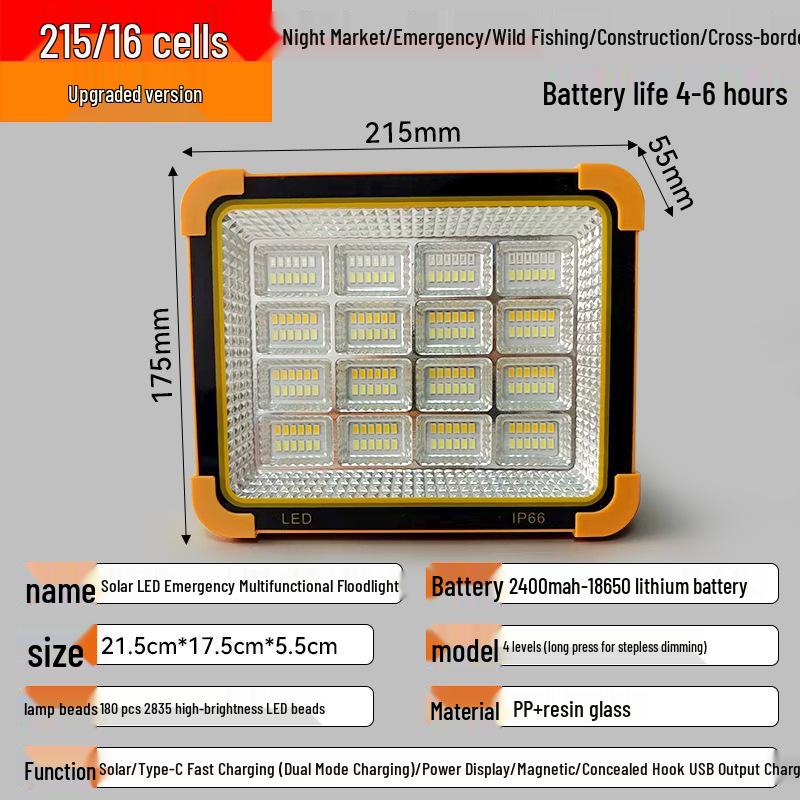 Outdoor Multifunctional Solar Floodlight with Long-lasting Battery for Emergency Lighting