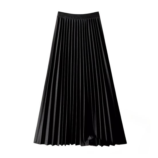 Women Pleated Skirt Elastic High Waist Solid Color Midi Skirt Soft Breathable Office Lady