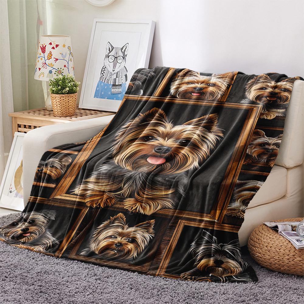 1 Stück Yorkshire-Hunde-Print Flanelldecke, Hohe Qualität, Bequem für alle Jahreszeiten, Heimdekoration, Wärme und Komfort, Perfekt für Weihnachtsgeschenke
