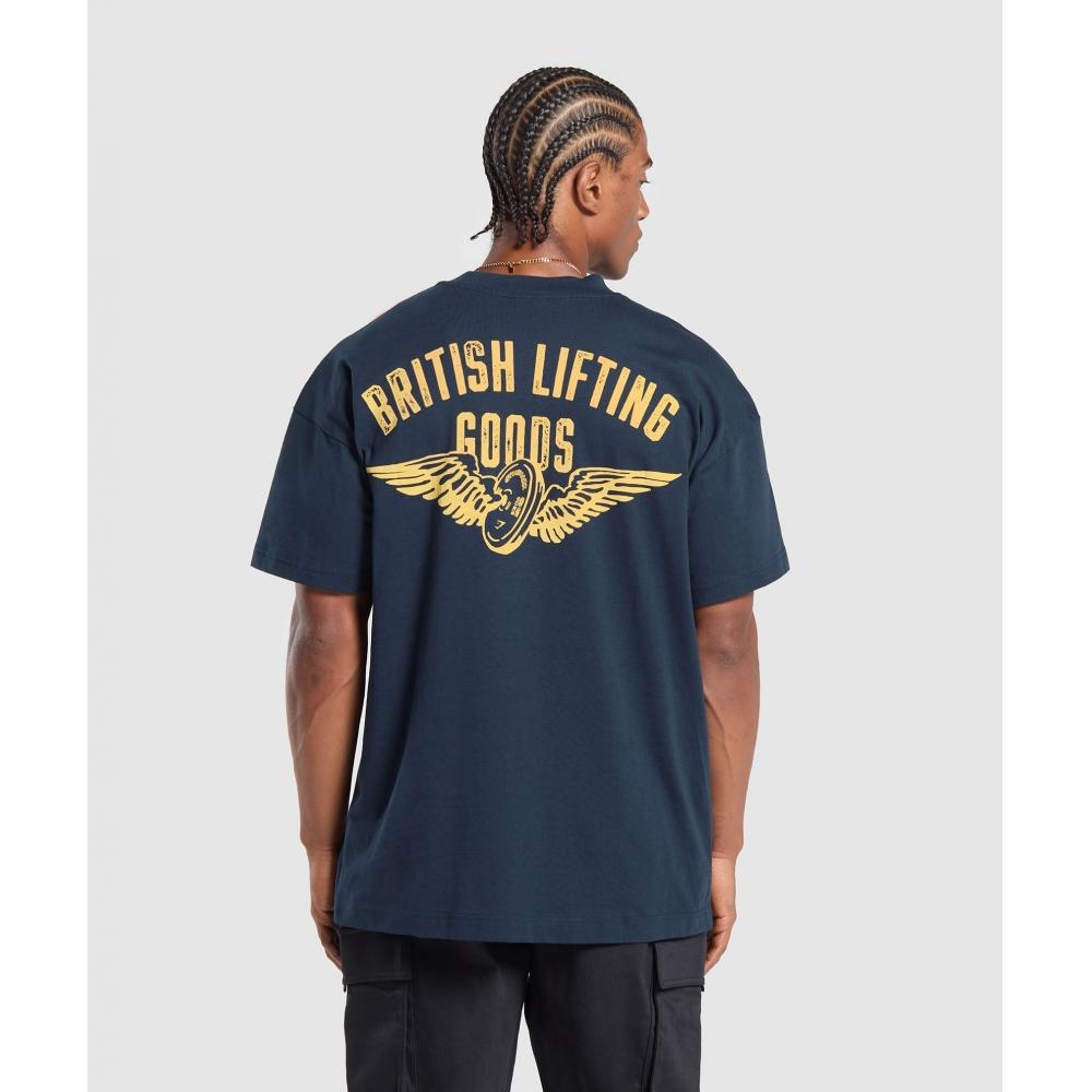 

GYMSHARK British Lifting Goods Graphic T Shirt Navy A1C3X UB9P XS