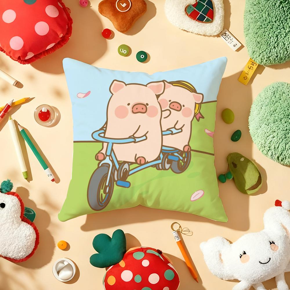 Cute Cartoon lulu pig Cushion Cover Plush Fabric Soft DoubleSided Printed Sofa Warm Winter Home Gift Pillow Cover