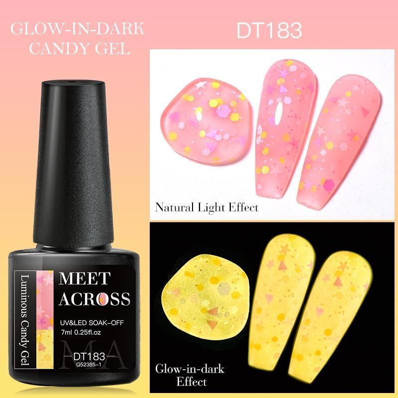 

MEET ACROSS 7 мл светящийся в темноте карамельный гель-лак для ногтей Soak Off светящийся неоновый УФ-светодиодный гель-лак DIY маникюр для дизайна ногтей DT183