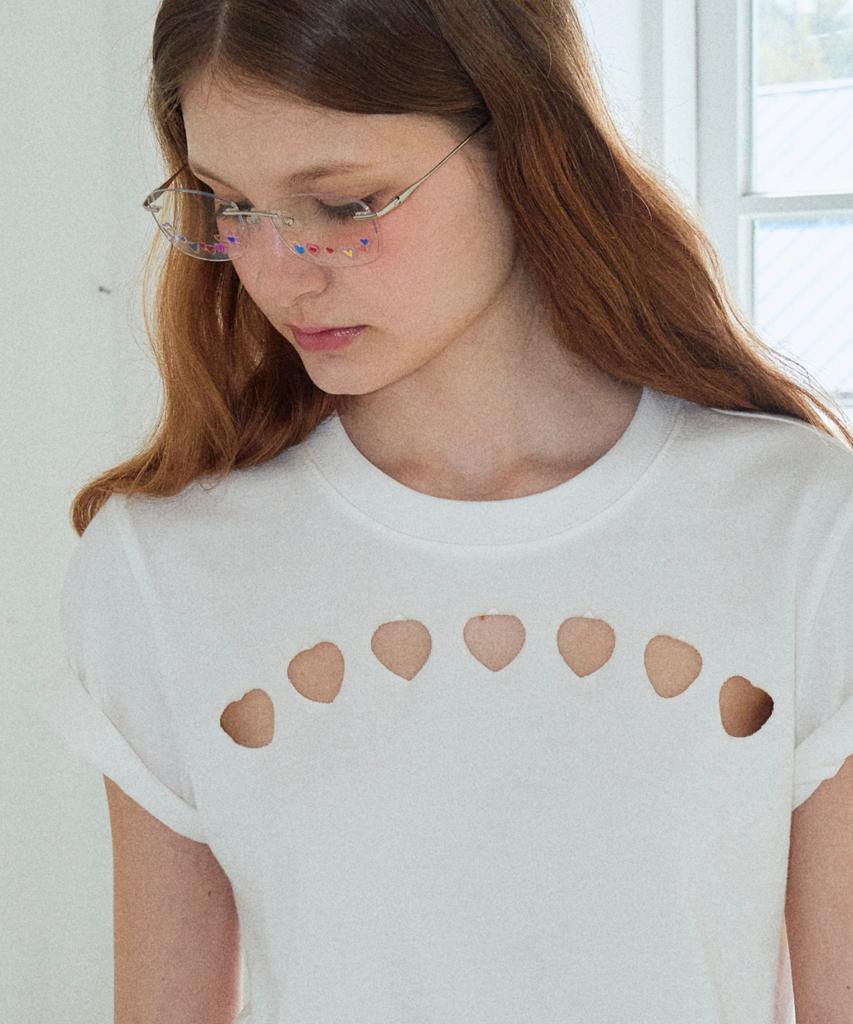 Loginaenloji Heart Punching Cotton T-Shirt White