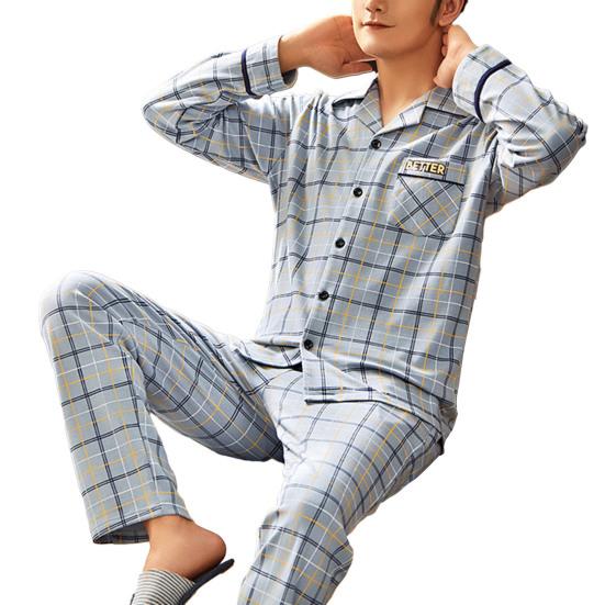 2 Pcs/Set Men Fall Winter Pajamas Set Striped Turn-down Collar Color Matching Single-breasted Loose Wide Leg Elastic Waist Homewear Shirt Trousers
