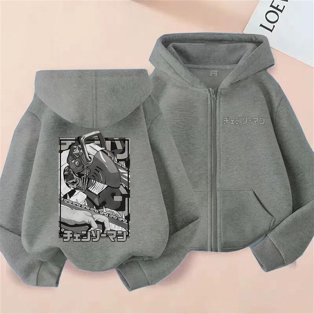 Anime Chainsaw Man Zipper Hoodie Funny Denji Pochita Cartoon Graphic Zip Up Hoodies Men's Women's Casual Oversized Jacket Coat