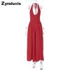 New Solid Color Sexy Deep V Hollow Out Suspender Dress Chic A-Line Skirt Midi Dress for Women