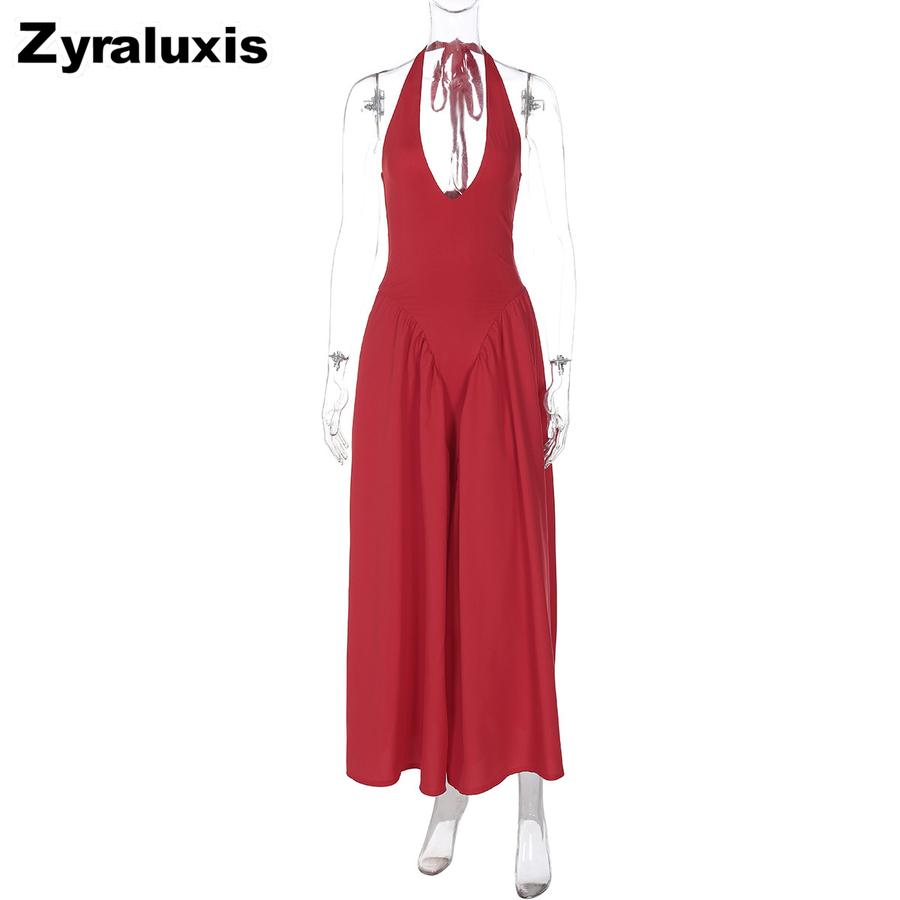 New Solid Color Sexy Deep V Hollow Out Suspender Dress Chic A-Line Skirt Midi Dress for Women