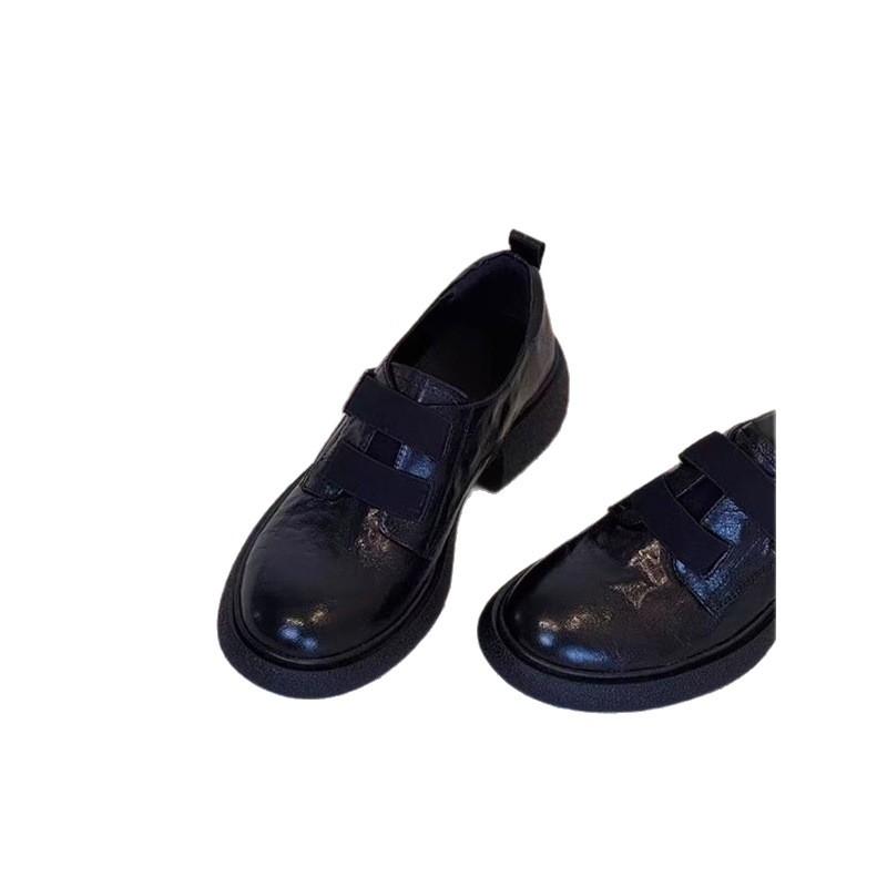 Cowhide Version~ Platform Loafers Women's 2025 New Velcro Retro Round Head Small Leather Shoes Thick Heel Commuter Shoes