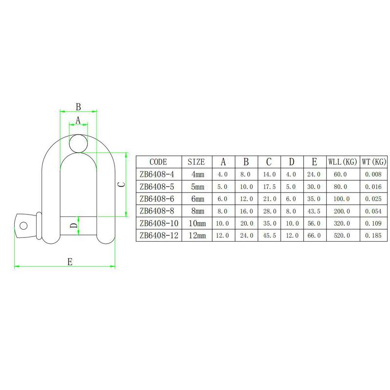 M4/M5/M8/M10/M12 304 Stainless Steel D Type Shackle Short Paragraph Rigging 1/4 Inch Shackle Hooks Boat Rigging Hardware