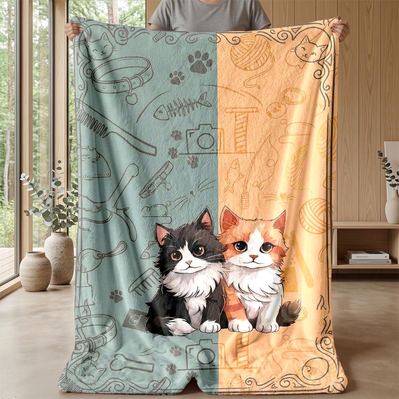 Cute Kittens in Playful Scenes blanket Personalized Name Flannel Blanket Soft Cozy Plush Throw for Sofa Bed Lightweight Home Decor