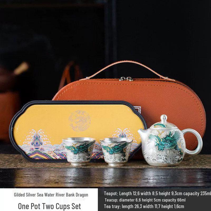 Qiuqiao Gilt Silver Blue Dragon Tea Set
