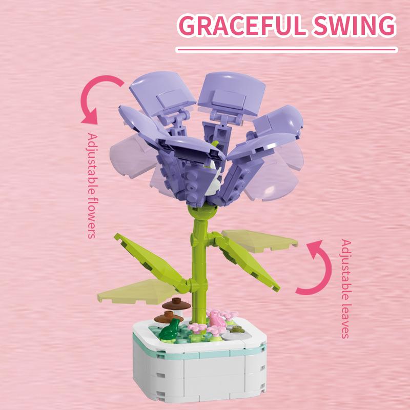 Bouquet Building Block Set Plant Potted Bricks Toys Sunflower Rose Tulip Simulation Flower Desktop Ornament Girls Romantic Gifts