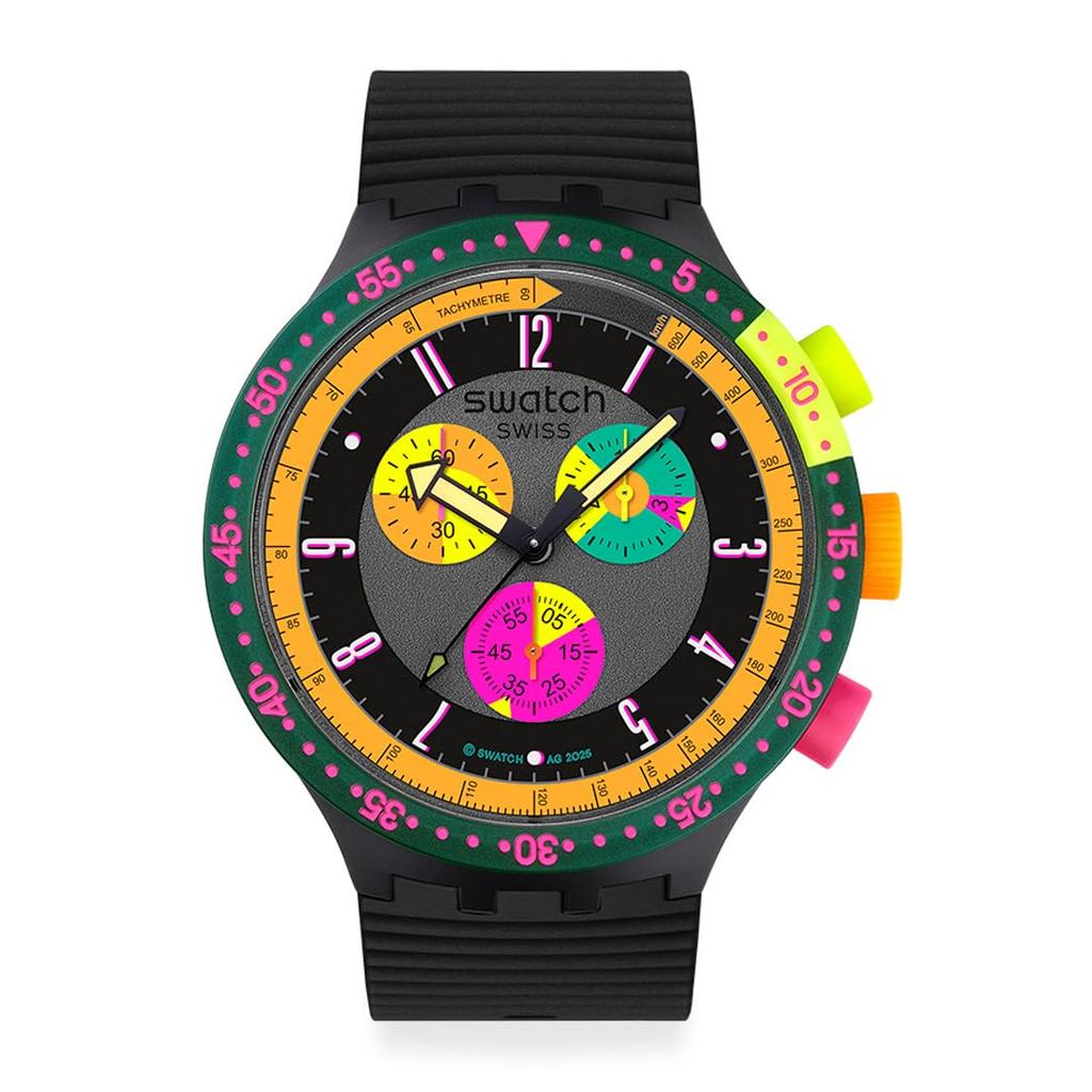 Swatch Big Bold Chrono Neon Seppia Black Watch, SB02B104, Unisex,