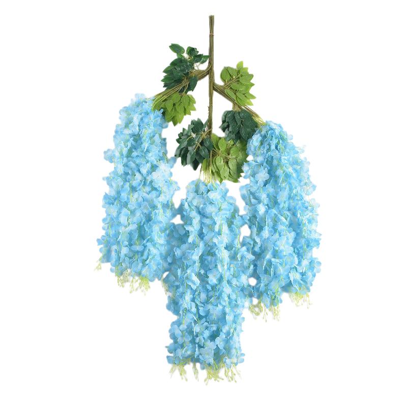 12pcs Fashion Wisteria Artificial Flowers Vine Wreath Wedding Arch Decoration Leaf Rattan Trailing Silk Flower Ivy Wall Decor