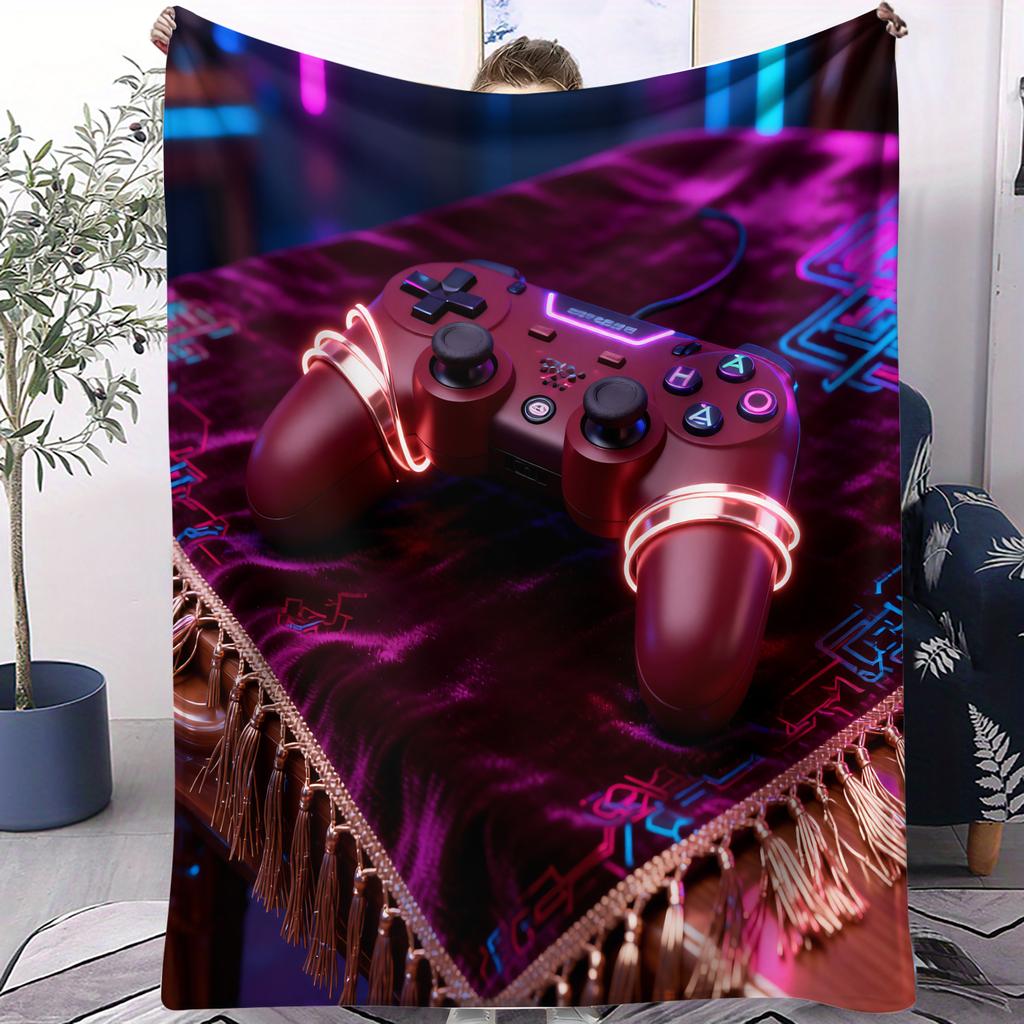 Chic High-end Vibe Game Controller Print Flannel Throw Blanket for Adult Quality Cozy Soft Warm Blanket for Travel Office Home