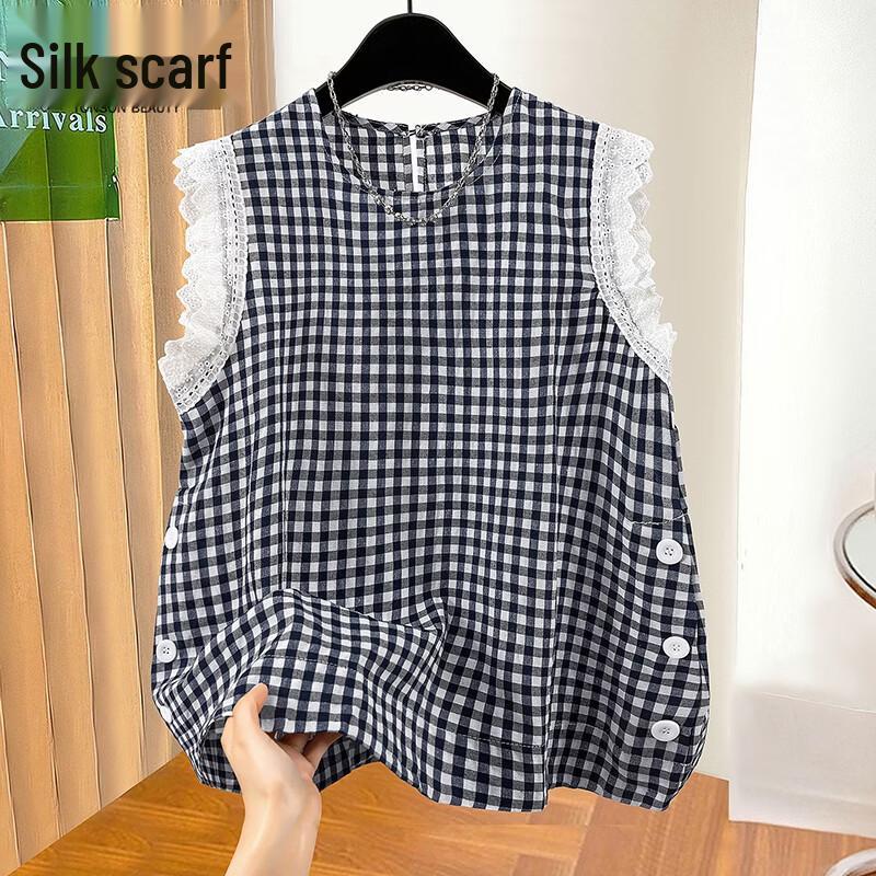 Women s Contrast Plaid Knit Vest L