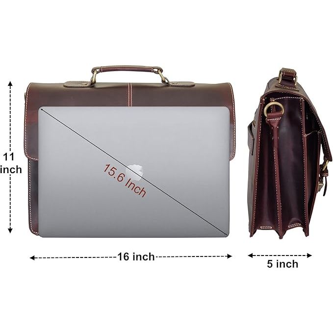 Handmade Leather Shoulder Briefcase Messenger Bag Mens 16 Inch Laptop Satchel