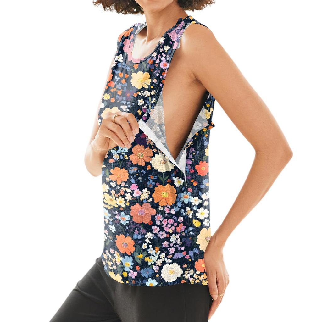 Women's - Adaptive Top with Front, Floral Print Sleeveless Shirt for Recovery