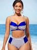 1011 Popular European and American Striped Casual Women's Clothing Navel Sexy Spice Girls Swimsuit Set