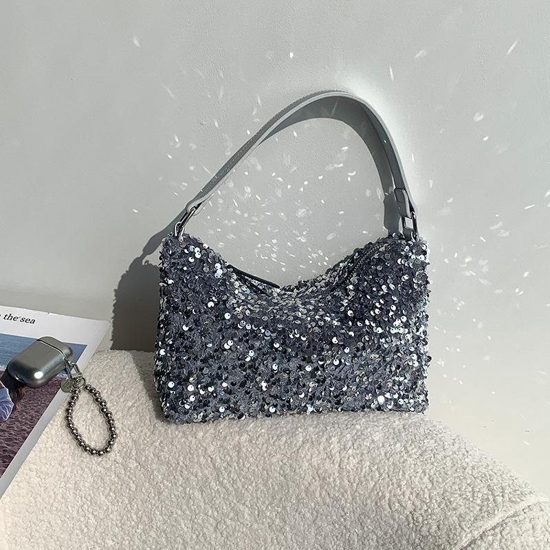 

Korean Style Pearl Handbag, New Women s Bag, High-end and Exquisite Small Square Bag, Single Shoulder Armpit Bag сірий колір