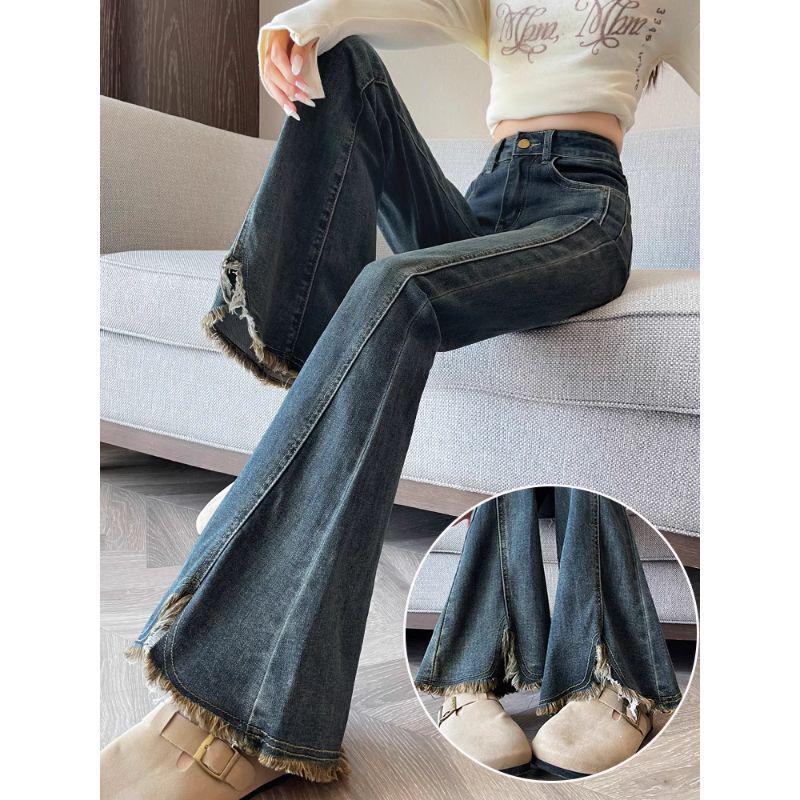 Damskie Jeansy Retro Patchworkowe z Mikro Dzwonami Jesień 2025