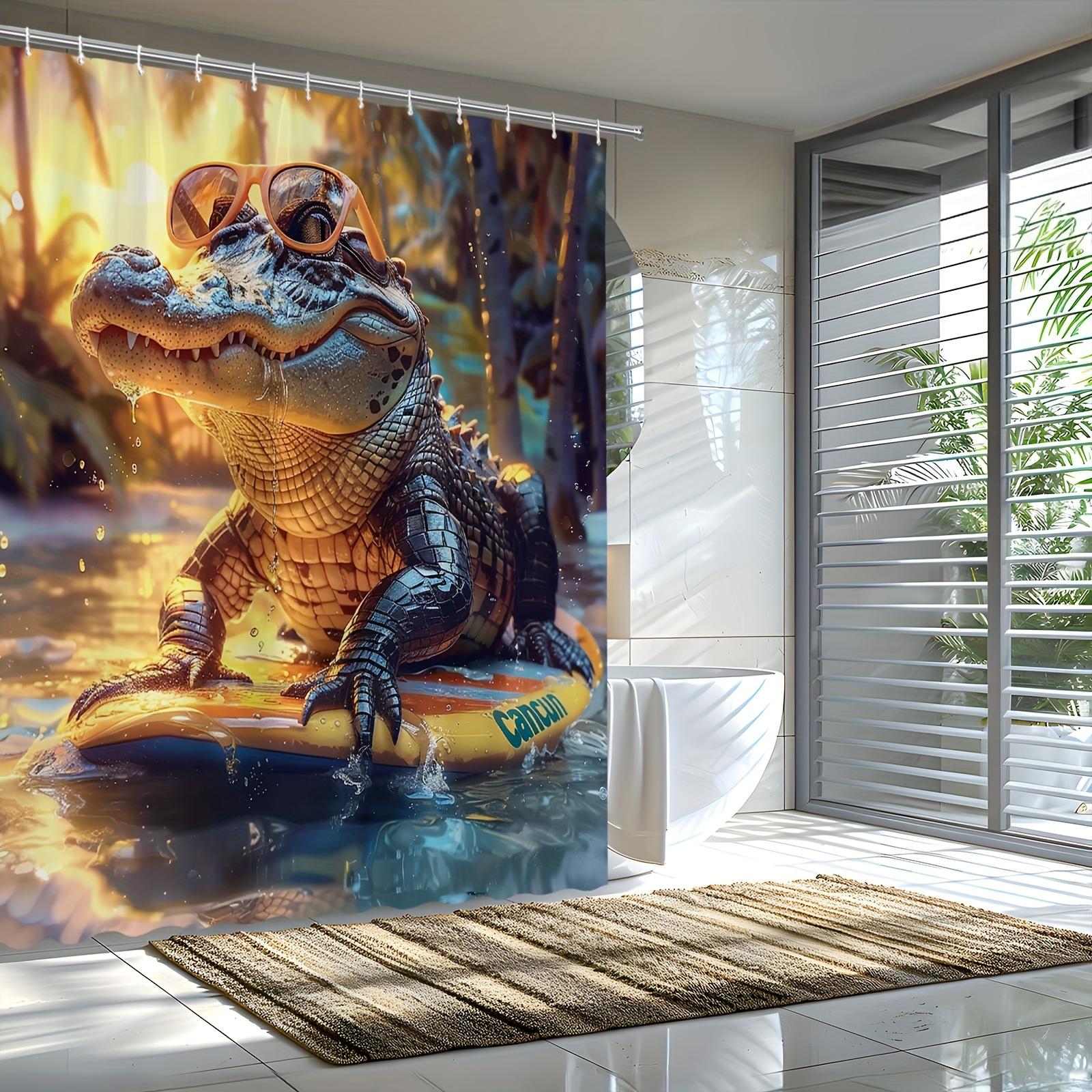 

Fun Crocodile 3D Shower Curtain - Tropical Surfing Theme for Bathroom Decor, Adds Playful Vibes and Adventure Spirit W90XH180cm