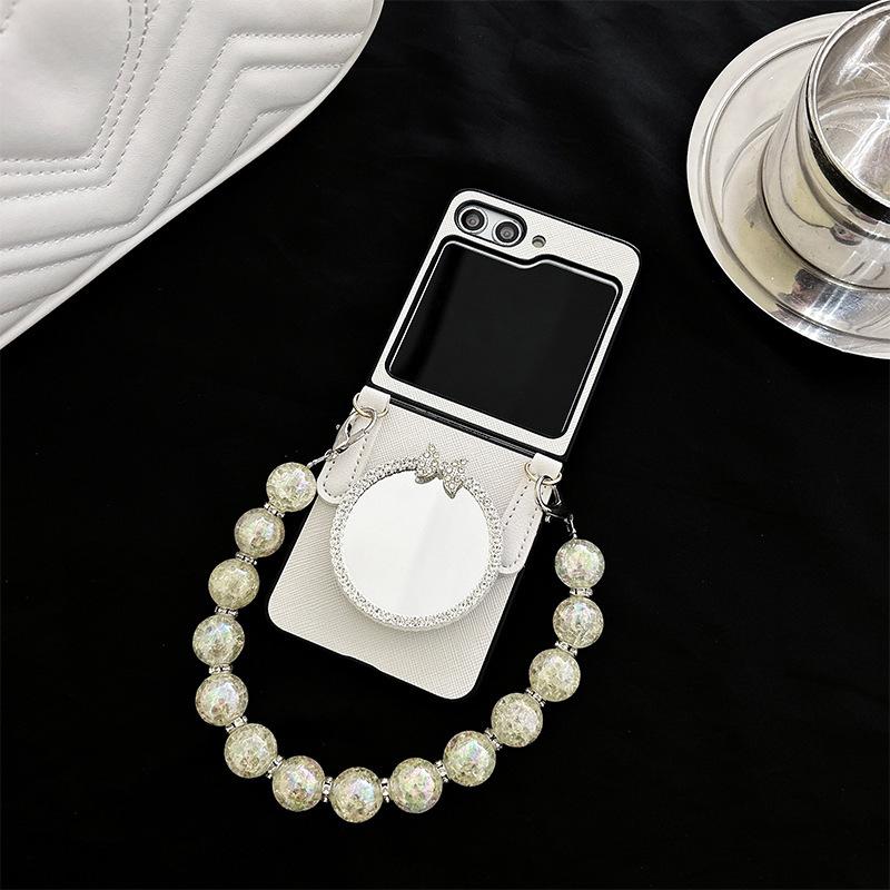 Mirror Airbag Holder Phone Case for Samsung Zflip 7 Flip Folding Screen Bead Chain Handheld Xflip