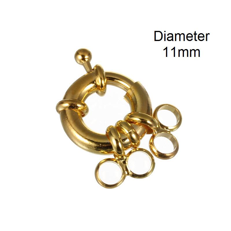 10pcs/lot Rhodium Gold Color Round Copper Spring Clasps For Necklace Bracelet Connectors Clasps With 2 Loop DIY Crafts Findings