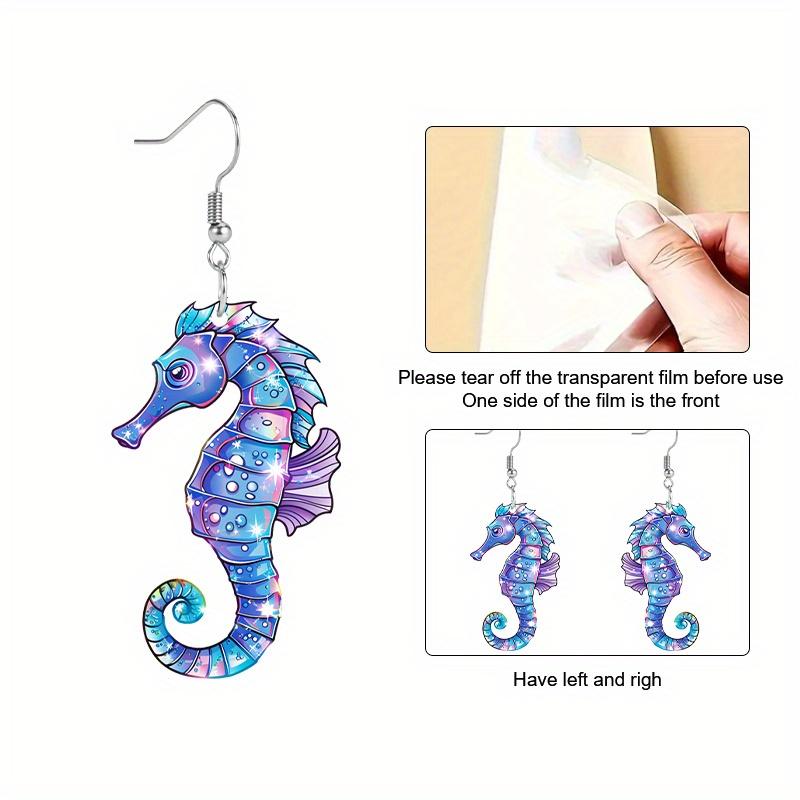 Fashion Acrylic Blue/Purple Seahorse Drop Earrings for Women Y2K Colorful Earrings Trendy Female Earrings Summer Vacation Travel Leisure Daily Earring