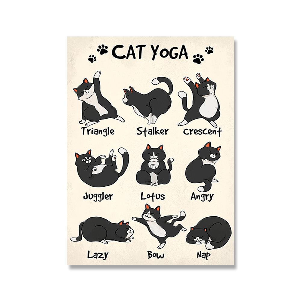 

Винтажный постер с милым котом для йоги, забавный смокинг с котами, принт с животными, настенная живопись на холсте, картины, подарок для гостиной, домашний декор 21x30cm No Framed белый