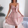Abito Estivo da Donna con Stampa Floreale, Fiocco, Scollo a V, Bordo Orecchio di Legno, Ampio, Vacanza, con Bretelle