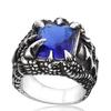 Viking Warrior Titanium Steel Ring for Men Vintage Norse Dragon Claw Rings with Blue Cubic Zirconia Gothic Punk Style Jewelry